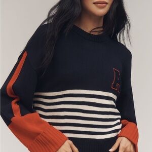 Chic Anthropologie Navy and Red Striped Sweater